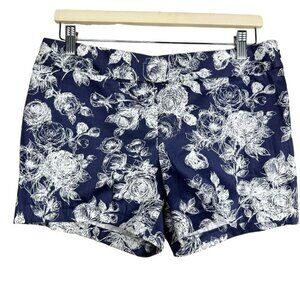 Brooks Brothers Natalie Fit Navy Blue White Floral Shorts Pull On Women Size 6